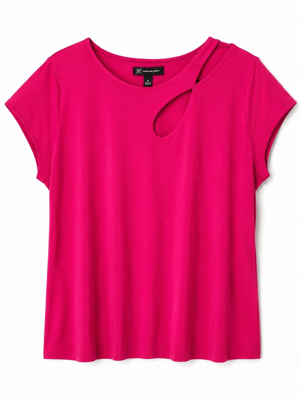 INC Cutout Shoulder Top Hot Pink Cotton Short Sleeve Tee Size XL